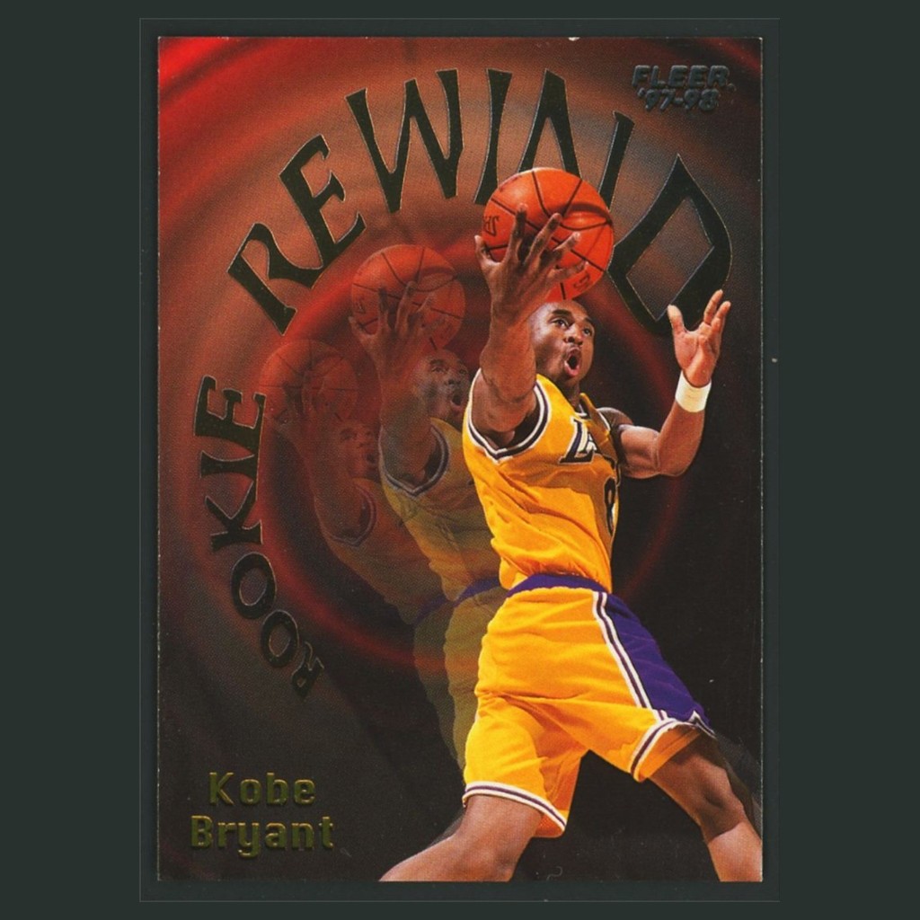 Paul Carl Cards eBay listing photo of a 1997-98 Fleer Rookie Rewind Kobe Bryant card on a clean dark background